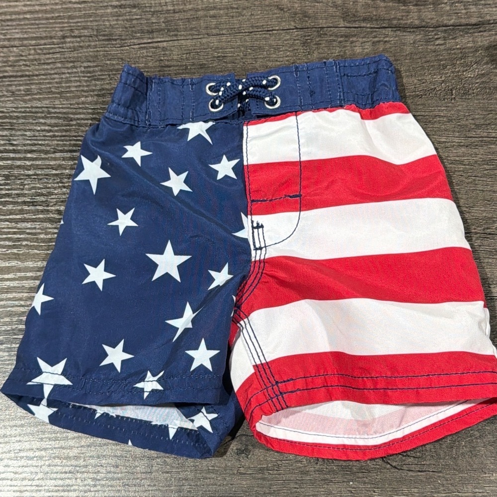 OshKosh Swim Trunks Boys 6M Blue Red American Flag Patriotic